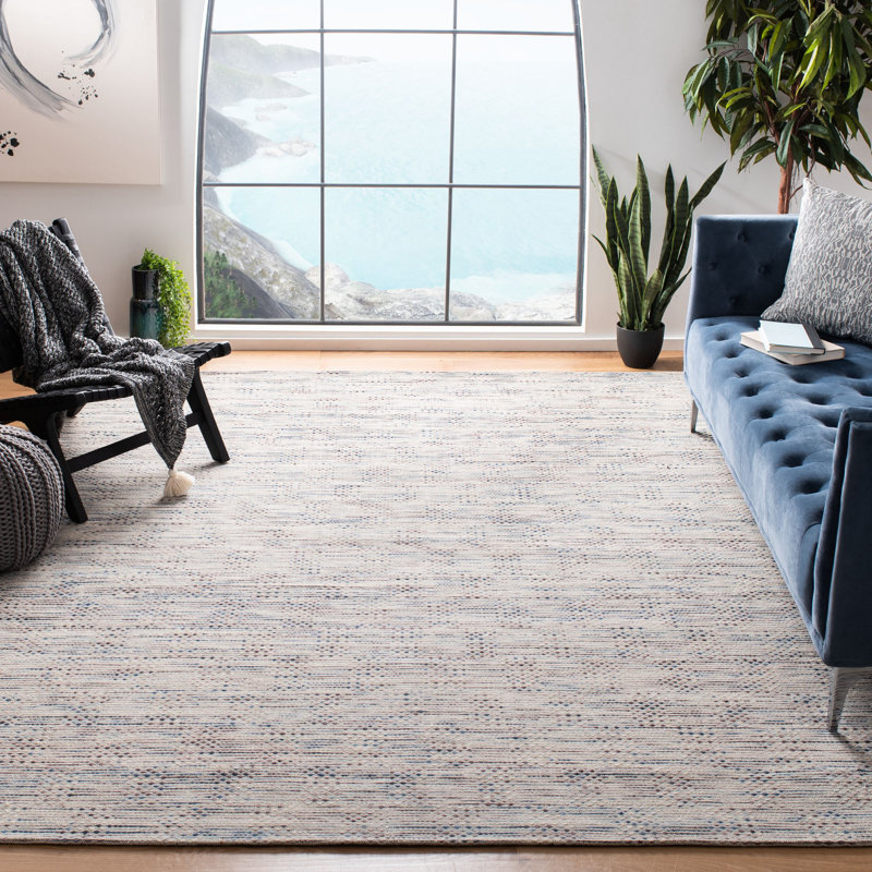 Tapis beige / bleu en laine / coton tissé à la main Laureldale, Rectangle 6 pi x 9 pi