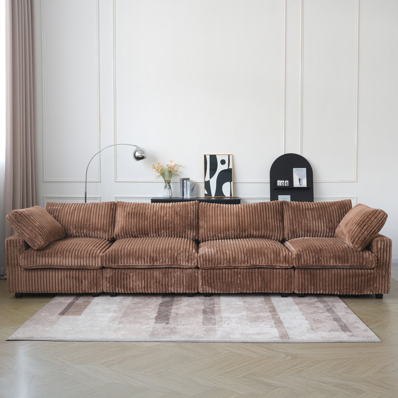 Canapé modulaire rembourré à accoudoirs larges, Brun, 4, H 25,6 po x l 157,48 po x P 39,37 po