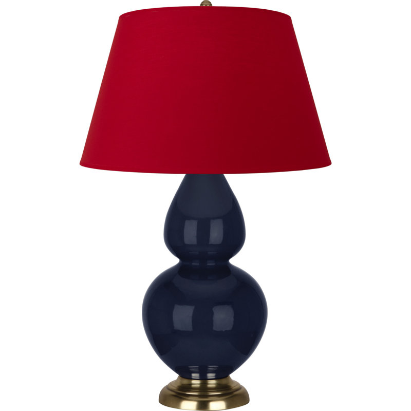 Lampe de table double gourde en céramique, Thé vert / taupe, Bleu minuit verni / laiton, Laiton