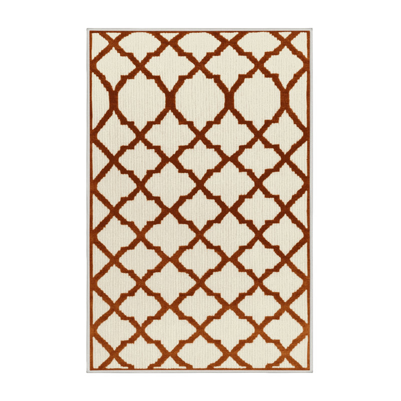 Machine Washable Trellis Beige Area Rug, Runner 2' x 4'