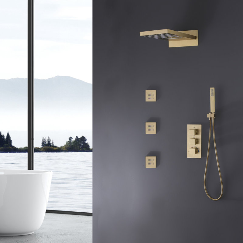 Système de douche complet avec valve brute, Or brossé