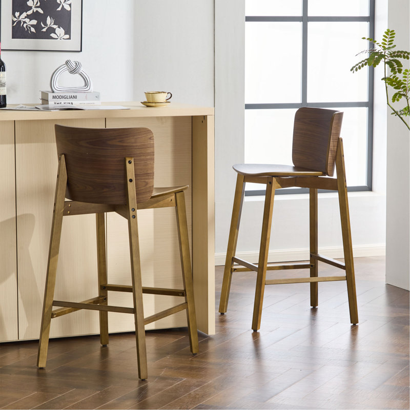 Tabouret de bar d'intérieur en bois Pari, finition noyer, ensemble de 2