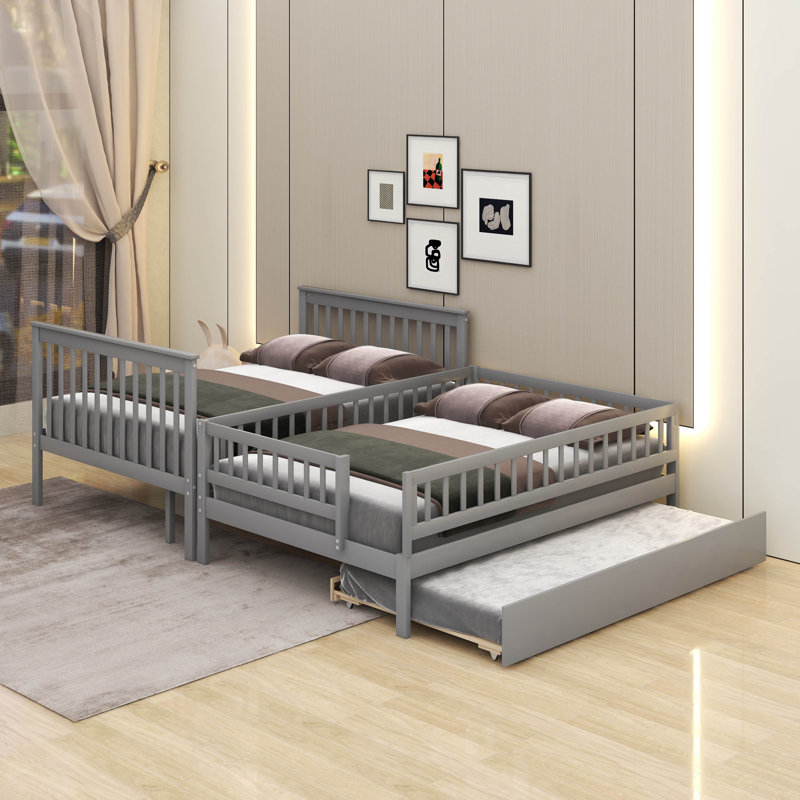 Lit double superposé au dessus d'un lit double avec lit gigogne, Gris