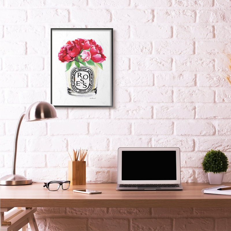 « mode stylisé rose fleur », art textuel, H 30 po x l 24 po, Giclée encadrée noir minuit