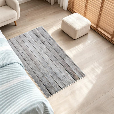 Clear Machine Washable,Aged Reclaimed Wood Grey Board Barn Indoor Area Rug
