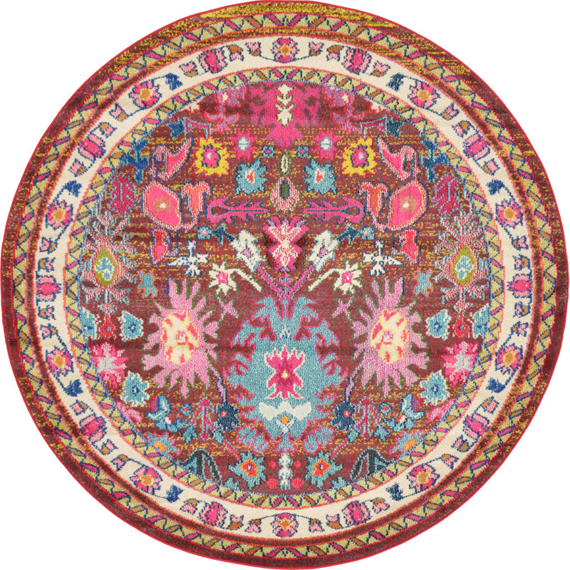 Eddins Washable Floral Indoor Rug, Round 6'1"