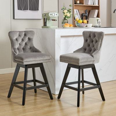 Swivel Velvet Bar Stools Set Of 2，Counter Height Bar Stools With Backs And Wood Legs Home Bar Kitchen Island Pub Restaurant For Home Bar Kitchen Island Pub Restaurant
