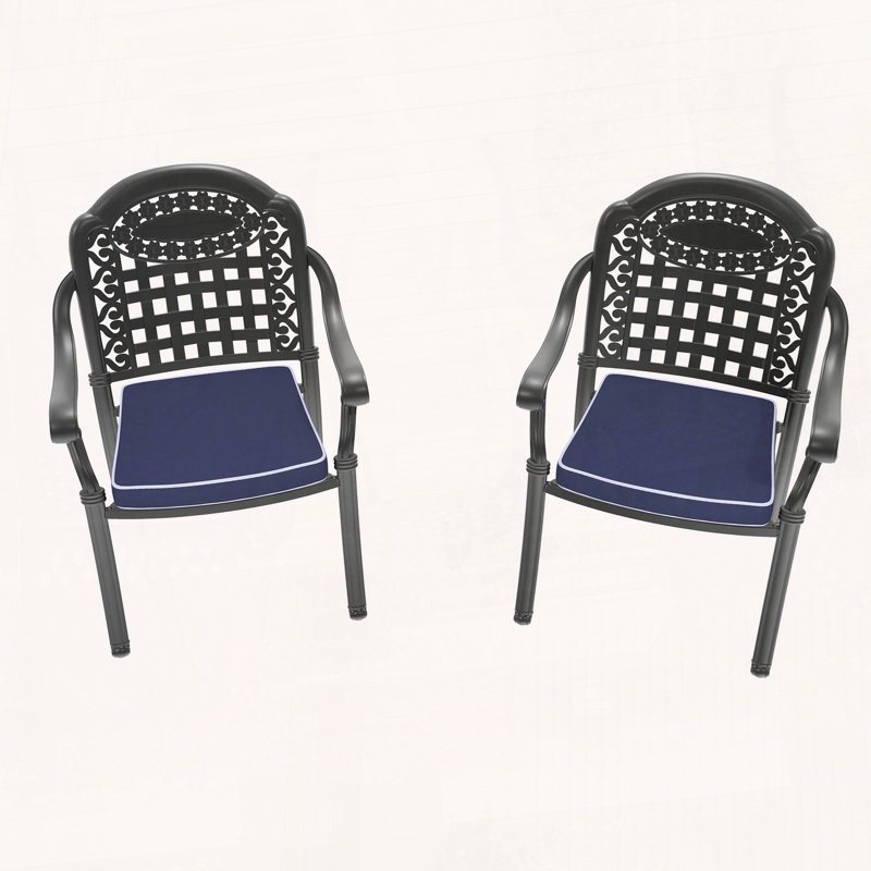 Ensemble de 2 chaises de patio en fonte d'aluminium avec finition thermolaquée et coussins bleus