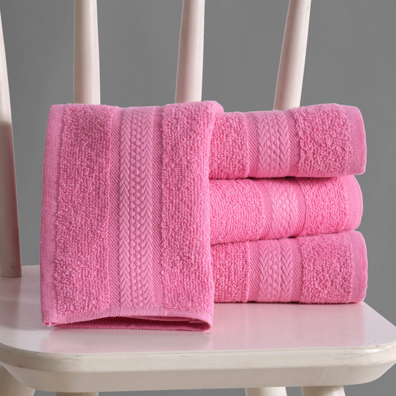 4-Piece Quick-Dry Turkish Cotton Washcloth Set, 13x13 Absorbent Face Cloths, Pink