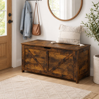 Retro Entryway Storage Bench Chest with Hinges, Easy Assembly