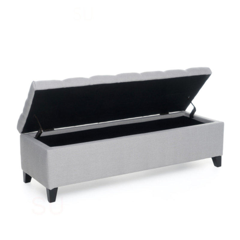 Banc de rangement en tissu Amalfi, Polyester gris clair, 17" H x 51" W x 17.5" D