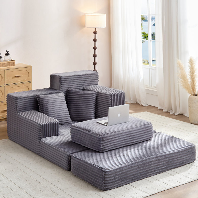 Boneless Eluren Corduroy Sleeper Sofa Bed, Foldable Floor Sofa Lounge Couch For Living Room, Gray