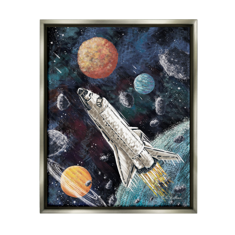 Vaisseau spatial dans l'espace par Nidhi Wadhwa, Cadre flottant gris lustré, H 21 po x l 17 po x P 1,7 po