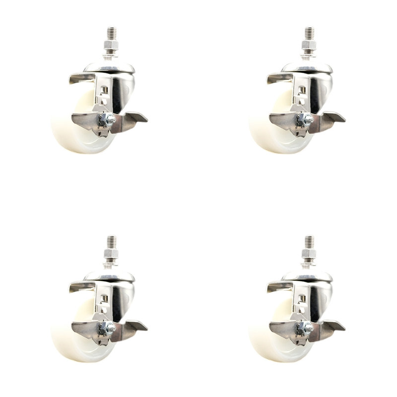 316SS Nylon Wheel Swivel Threaded Stem Caster Set Brake SCC
