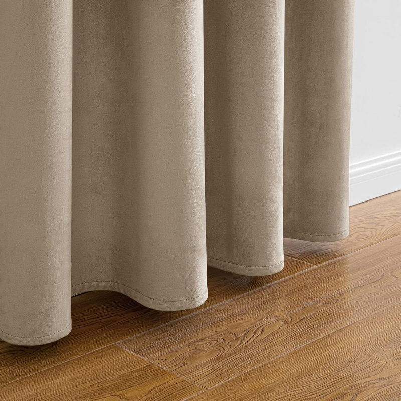 Velvet Room Darkening Curtain Panel Pair, 229cm Width x 229cm Drop, Beige