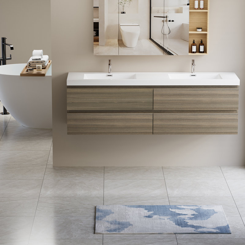 Meuble-lavabo flottant 72 po avec lavabo 72 po, Gris