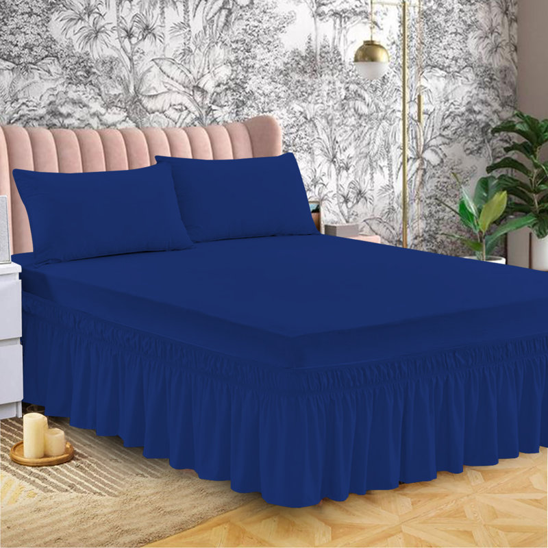 Bel Tailored Wrap Around Bed Skirt, Double (4'6), Mid Blue