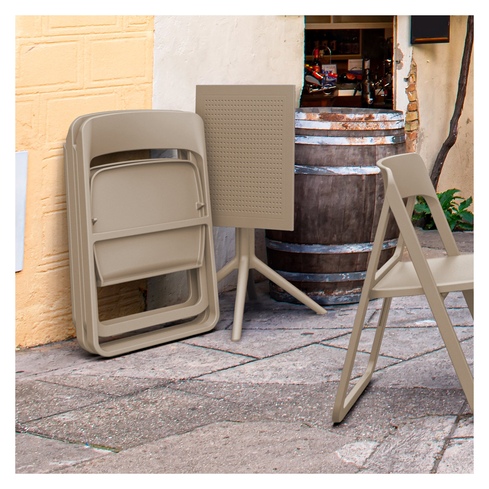 Armo Folding Patio Dining Side Chair, Taupe