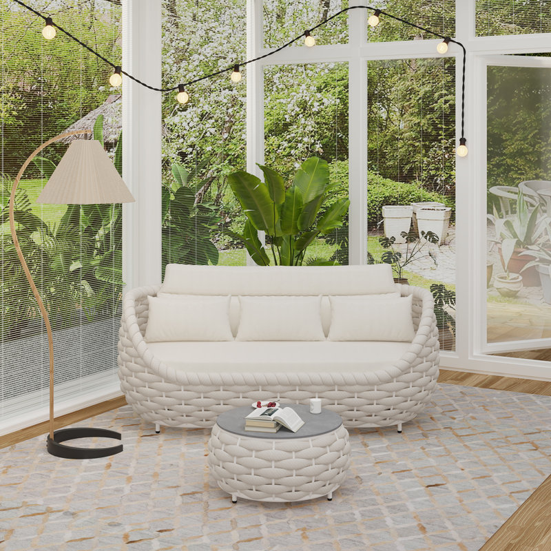 Structure en aluminium et oléfine à séchage rapide avec 3 coussins et table basse pour le patio