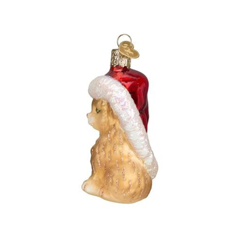 Hand-Painted Glass Santa Kitten Christmas Tree Ornament