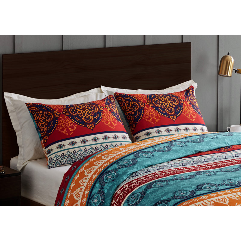 Boho Mandala Red Teal Blue Orange Pillow Sham Set