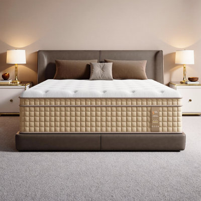 Matelas hybride ferme très grand LUMERIS 14 po avec mousse viscoélastique gélifiée et support à 7 zones, lit dans une boîte