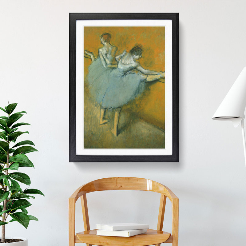 Ballet Ballerina Dancers at the Bar by Edgar Degas - Picture Frame Painting, 65cm H x 48cm W x 2cm D, Black Framed