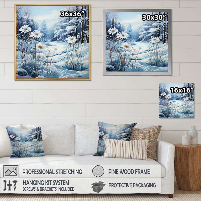 Glacier bleu glacier - impression, H 16 po x l 16 po x P 1 po, Cadre simple argenté