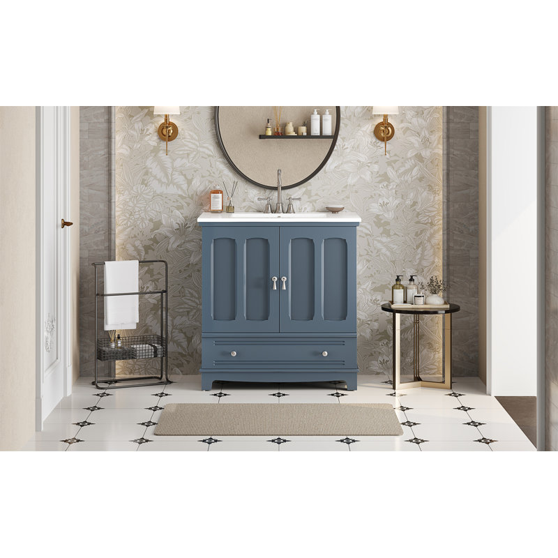 Meuble-lavabo 30 po avec lavabo en céramique, Bleu