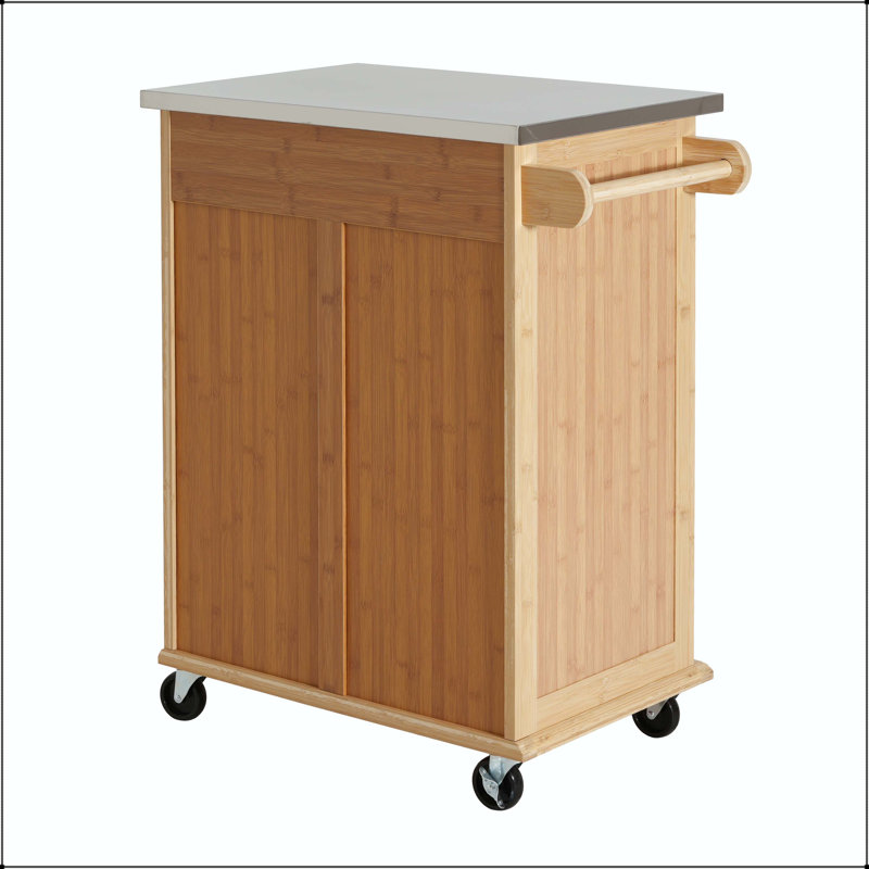 Chariot de cuisine d'intérieur en bambou compact avec plateau en acier inoxydable