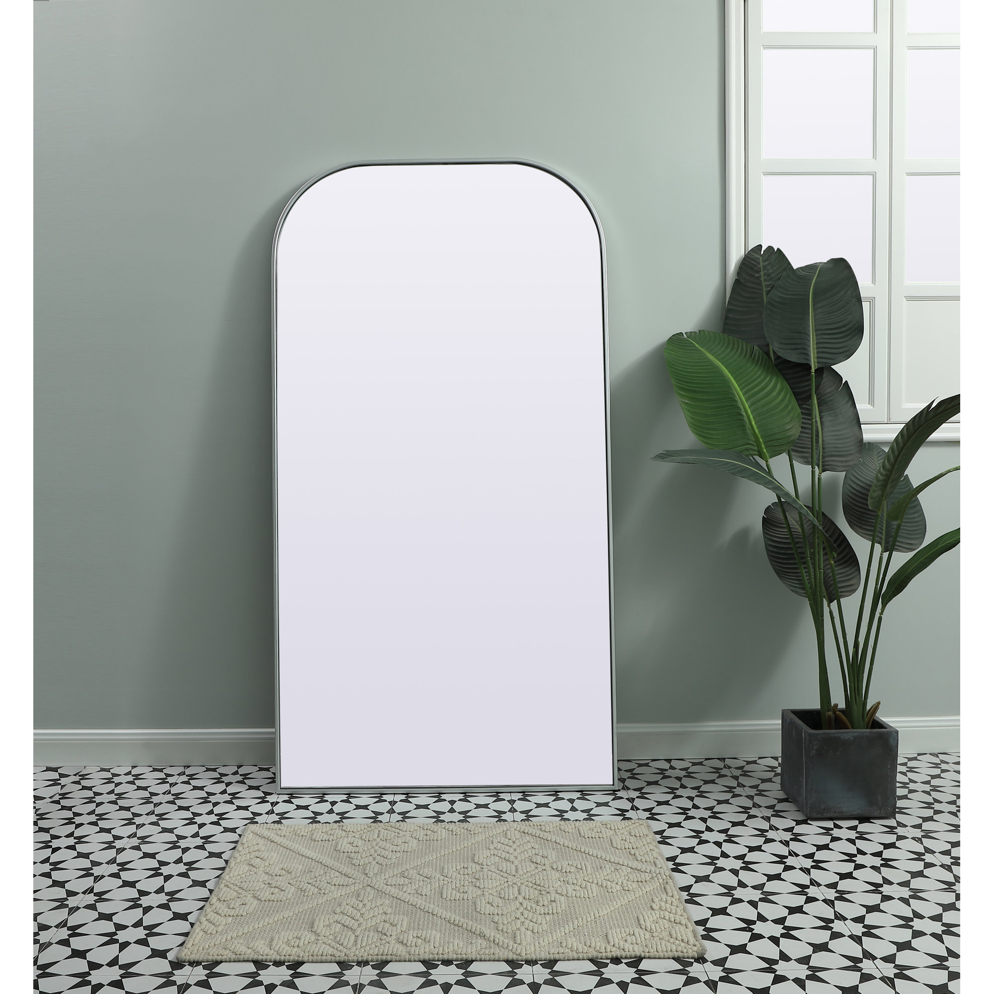 Sabine Metal Wide Arch Wall Mirror, 66" x 35", Silver