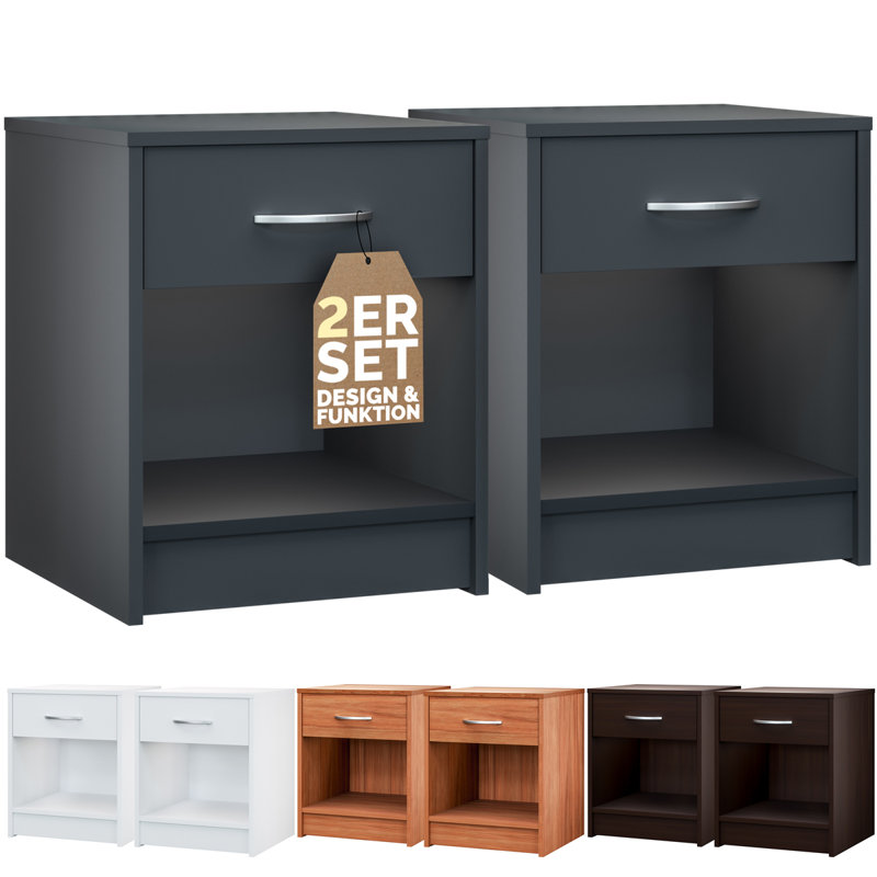 Ridas 40cm W MDF/particle Board Bedside Table, Anthracite
