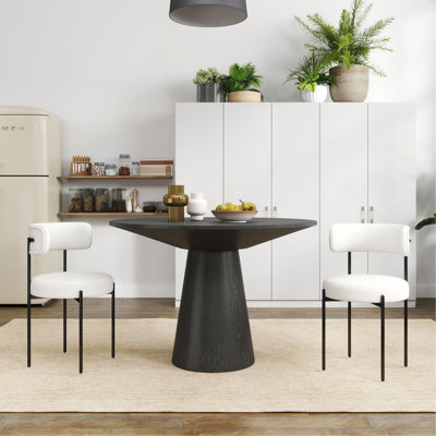 Ensemble de salle à manger rond 3 pièces, table de salle à manger en piédestal avec 2 fauteuils bouclés