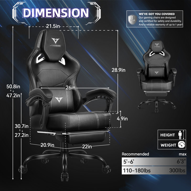 Fauteuil de jeu Inbox Zero pour adultes, Noir / blanc