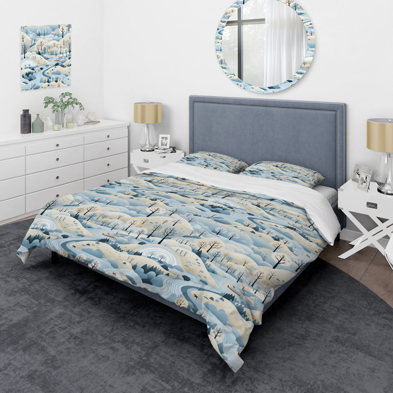 Ensemble de housse de couette scandinave Winter Landscape, Housse de couette simple + 1 taie décorative stan