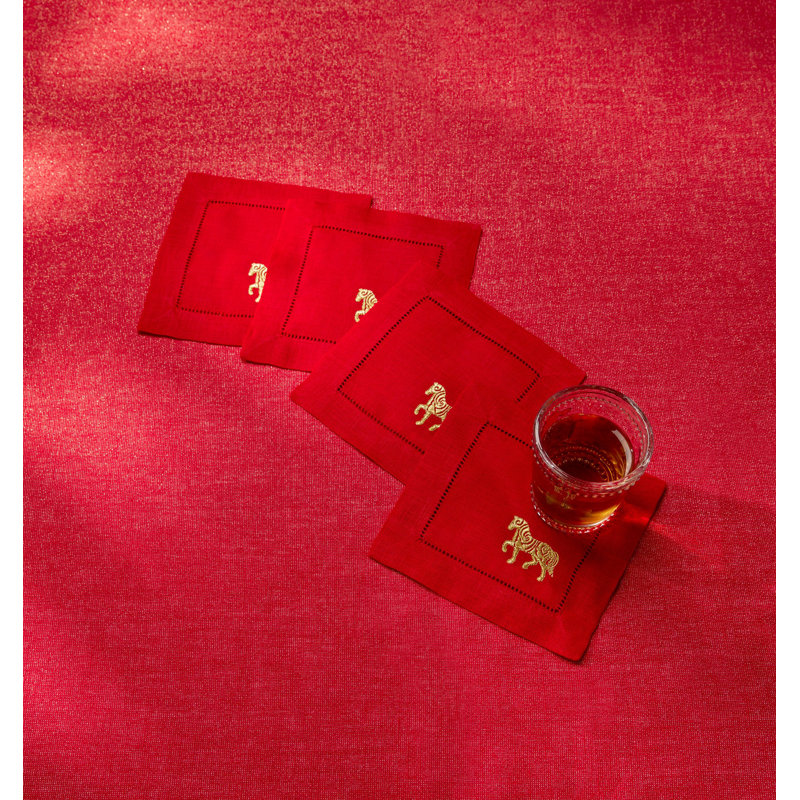 Lunar New Year Linen Square Napkins, Red