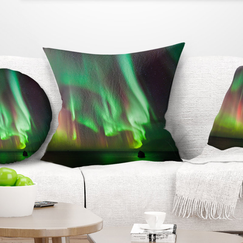 Aurore verte verte - aurore à imprimé abstrait, 18 po x 18 po, Coussin décoratif