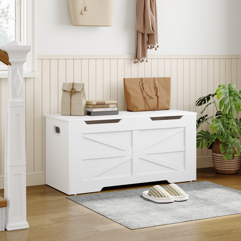 39.4" Storage Chest, Extra Large Storage Trunk with 2 Hinges, Wooden Box Bench, Lift-Top Organizer Chest, Shoe Bench for Entryway, Bedroom, Living Room, White