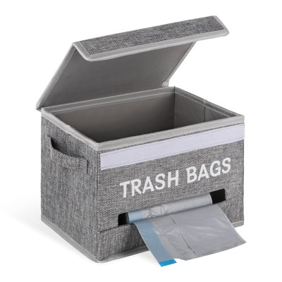Distributeur de sac poubelle, support de sac poubelle pliable avec couvercle et poignées, distributeur de sac poubelle décoratif pour cuisine, armoire, buanderie, salon