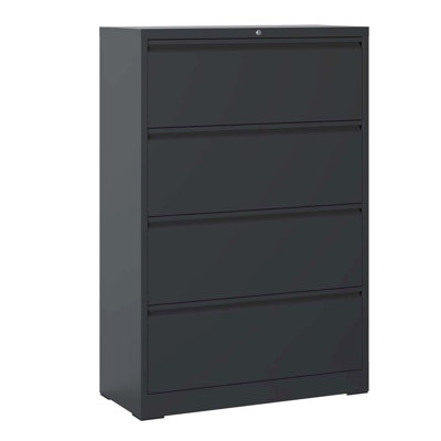 Powder Coated Black 4 Lateral File Cabinet, 110lbs Drawer Load, Safe For And Pets Steel Filing Smart Interlock Design, Smooth Gliding Office