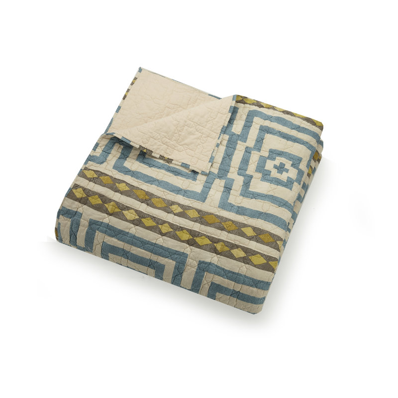 Ensemble de courtepointe hypnotique bleu 100% coton Boho, Courtepointe grande + 2 taies décoratives