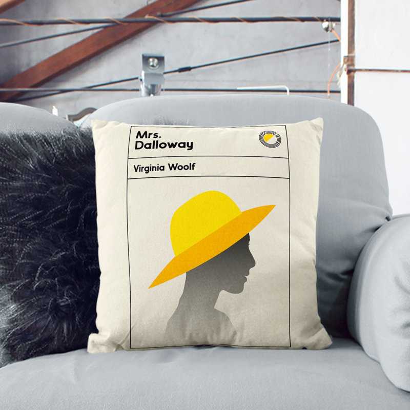 Book Cover Mrs Dalloway Virginia Wolf Square Throw Cushion, 55cm H x 55cm W x 20cm D, Black