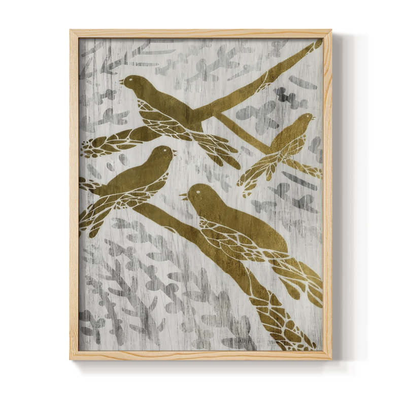 «Four Calling Birds» - impression encadrée des Fêtes de la feuille d'or - bois massif, Naturel, H 11 po x l 9 po
