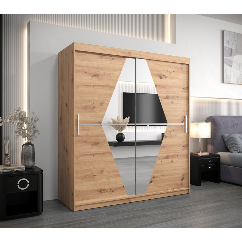 2 Door Manufactured Wood Wardrobe, Oak Artisan