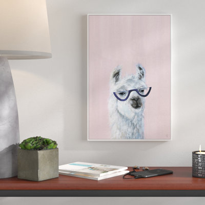 'Studious Llama' Framed Acrylic Painting Print on Canvas