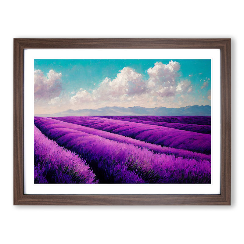 Astonishing Lavender Flower Field - Single Picture Frame Print, 46cm H x 64cm W x 2cm D, Walnut Framed