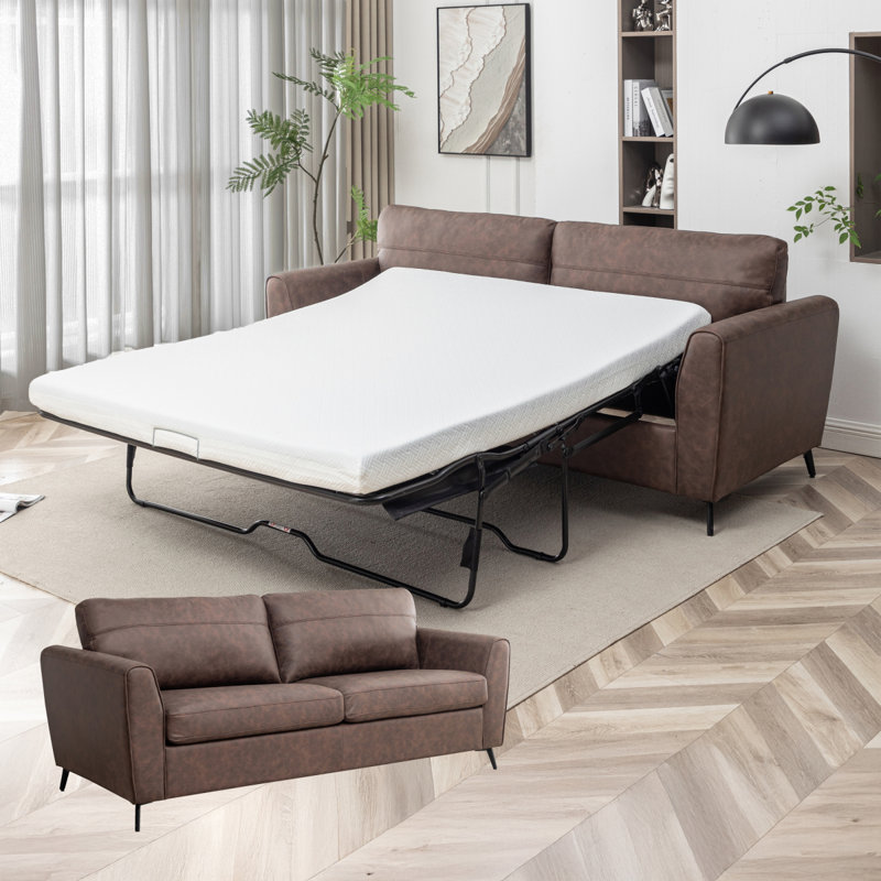 Canapé-lit convertible 2 places - Similicuir, structure en bois, style Mid-Century (salon)