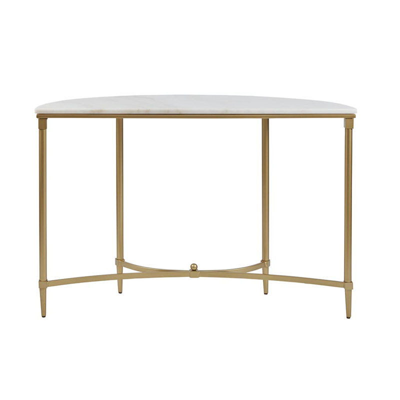 Elegant Bordeaux Demilune Console with White Marble Top and Gold Legs