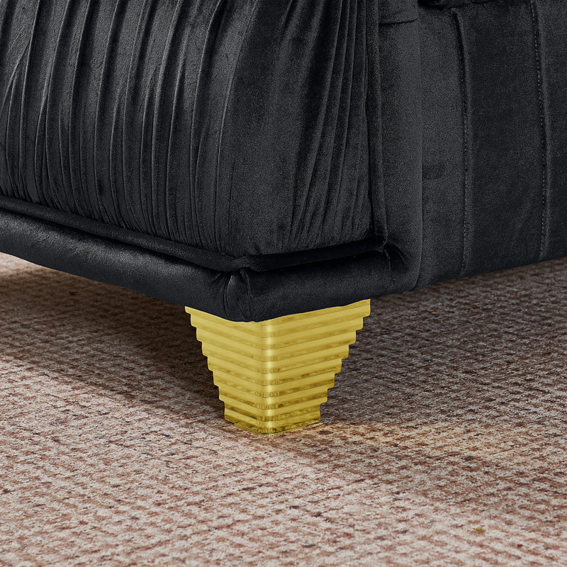 Causeuse Modern Sofas, velours noir 61,8 pouces, garniture en métal doré pour la maison