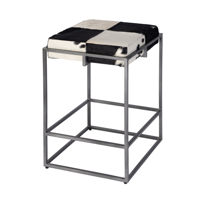 Stinson 26.5 in. Seat Height Leather-Iron Counter Stool, Black/White